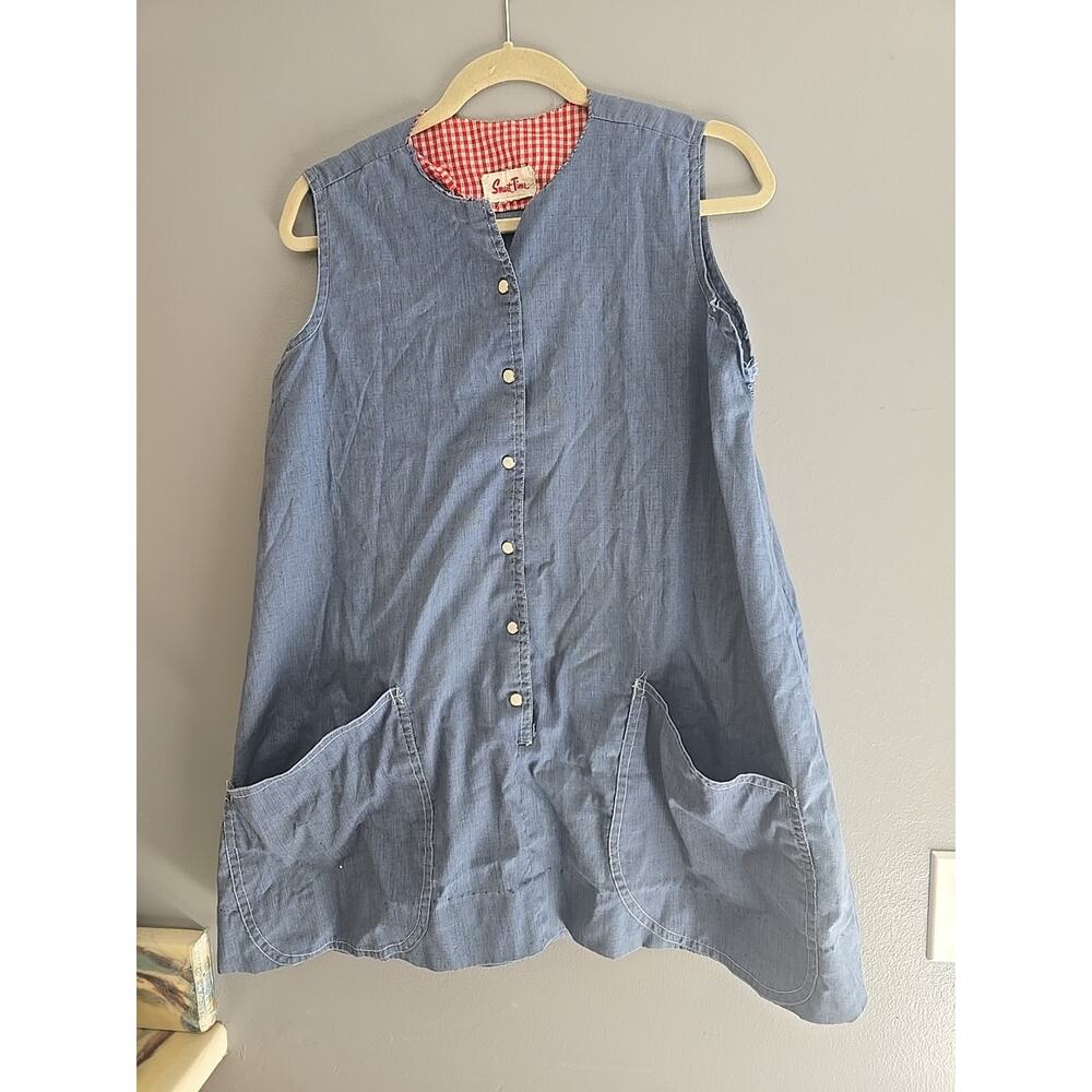Vtg Smart Time Blue Denim Button Front Sleeveless Cobbler‎ Top Apron Womans Os